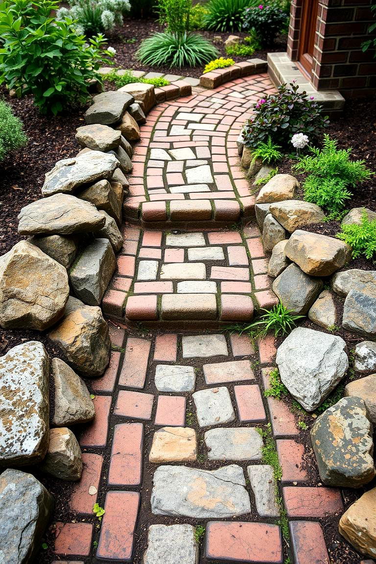 Vintage Brick and Stone Walk - 24 Stepping Stone Walkway Ideas