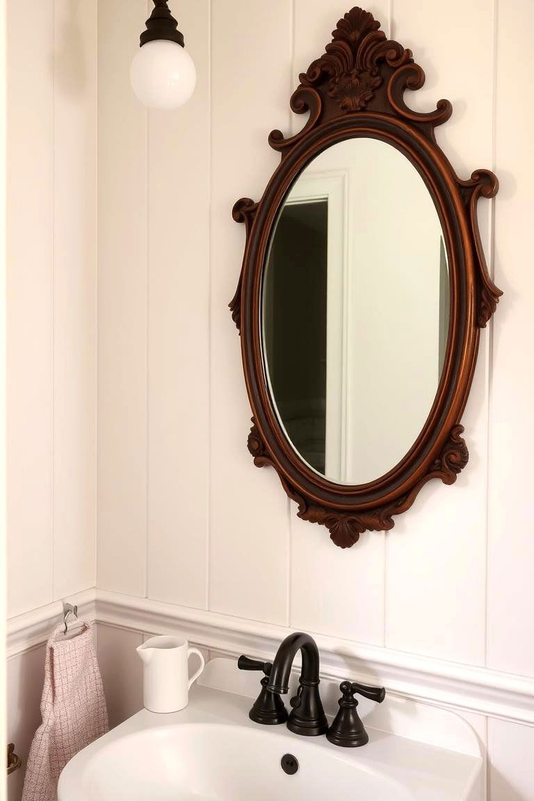 Vintage Brown Mirror with White Porcelain Sink - 24 Brown and White Bathroom Ideas