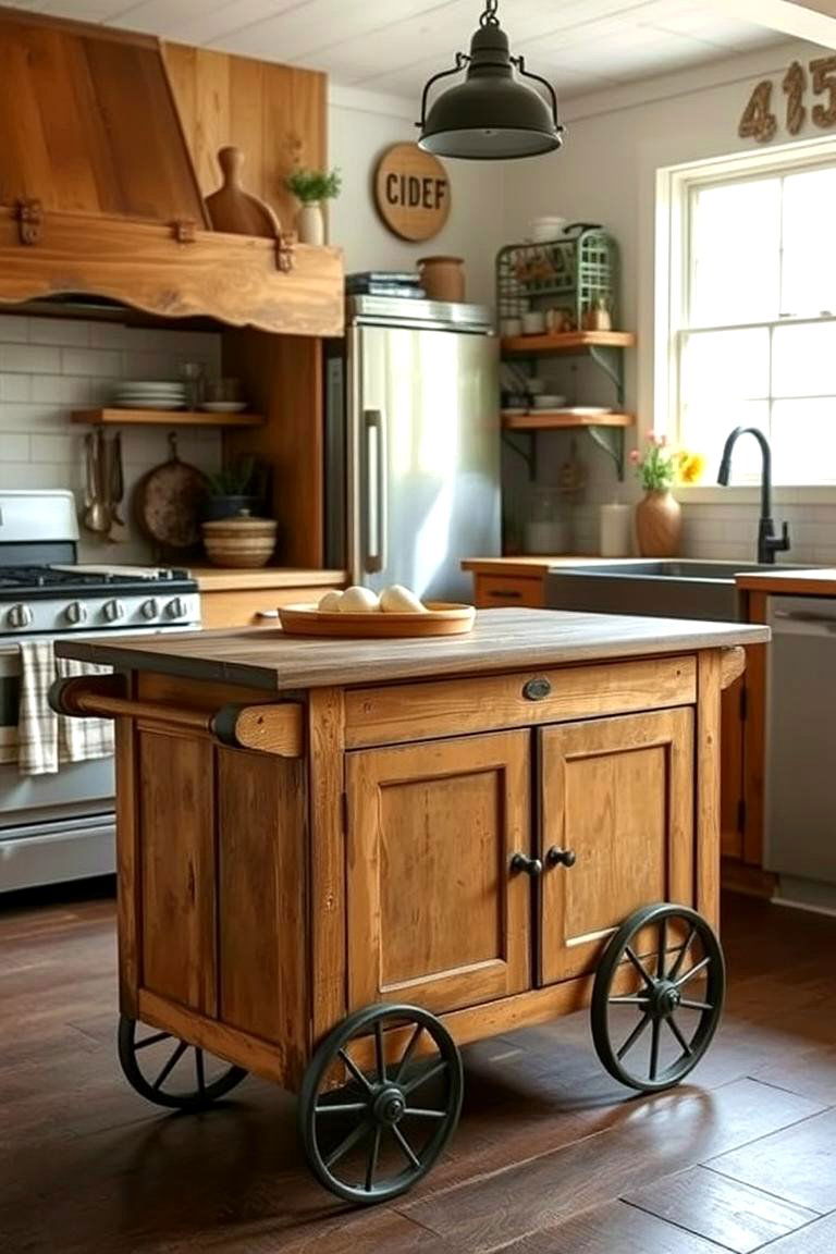 Vintage Cart Island - 24 Farmhouse Kitchen Island Ideas