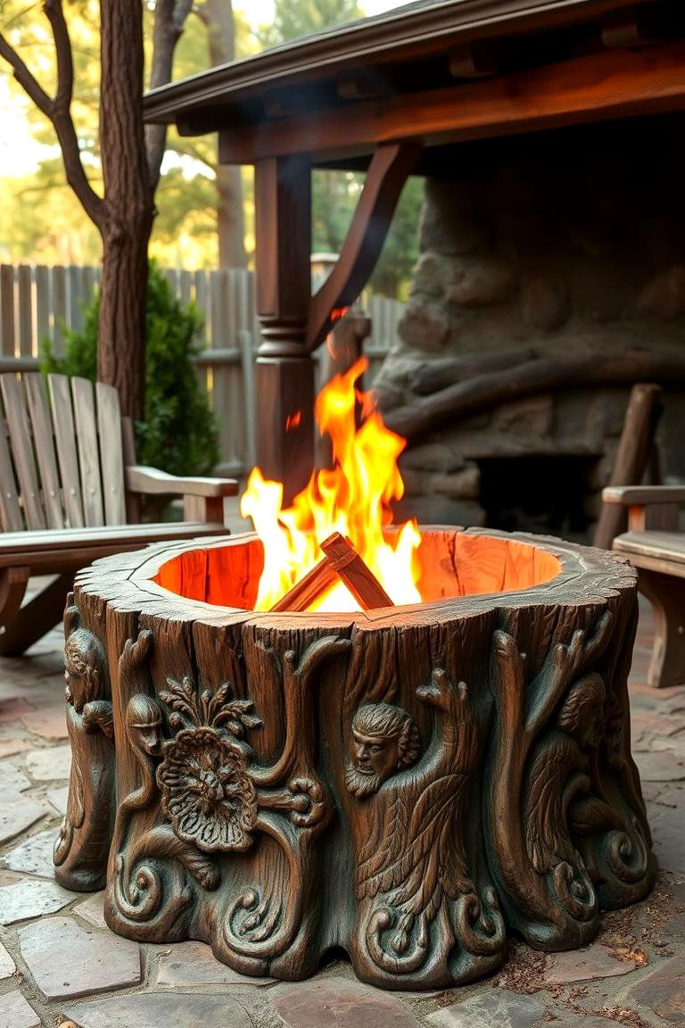 Vintage Carved Fire Pit - 24 Tree Stump Fire Pit Ideas
