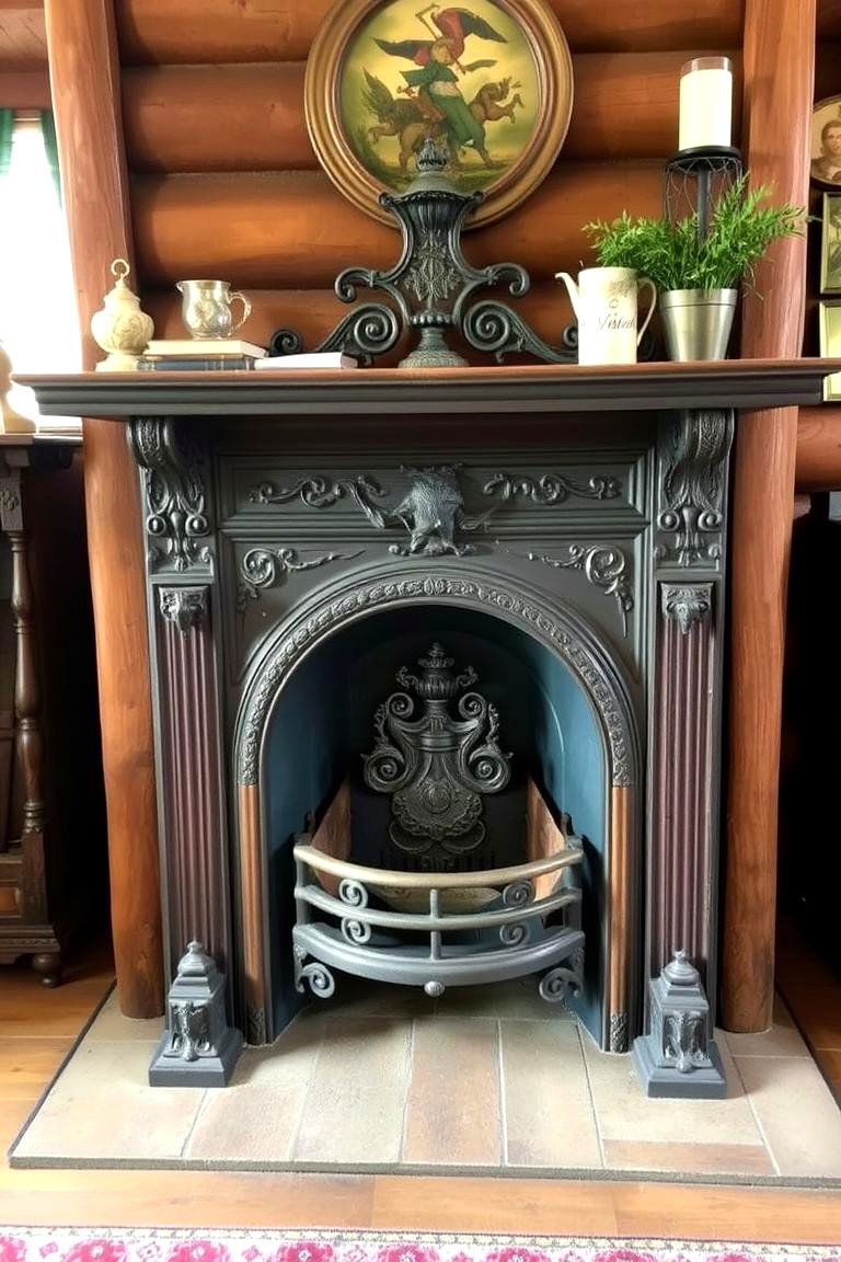 Vintage Cast Iron Fireplace - 24 Cabin Fireplace Ideas