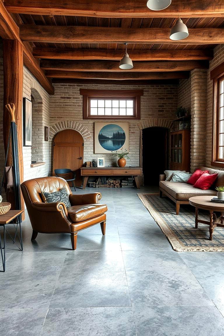 Vintage Charm Juxtaposition - 24 Rustic Concrete Floor Living Room Ideas