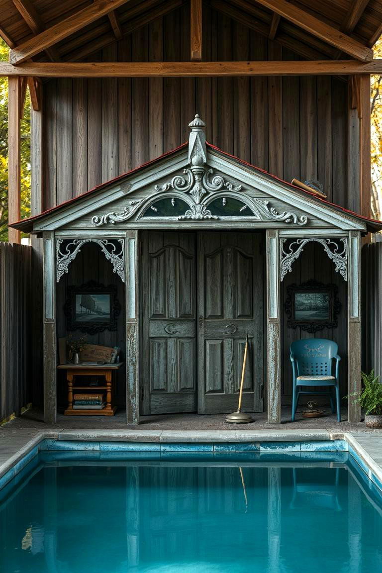 Vintage Charm Pool Shed - 24 Pool Shed Ideas
