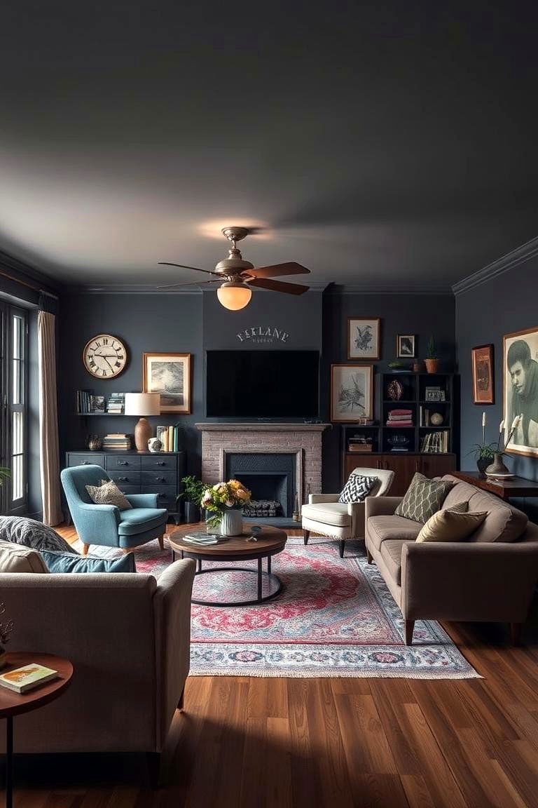 Vintage Charm Reimagined - 24 Contrasting Living Rooms With Dark Grey Walls