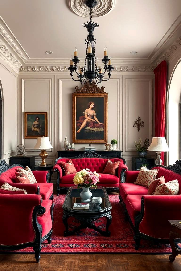 Vintage Charm in Black and Red - 24 Black and Red Living Room Ideas