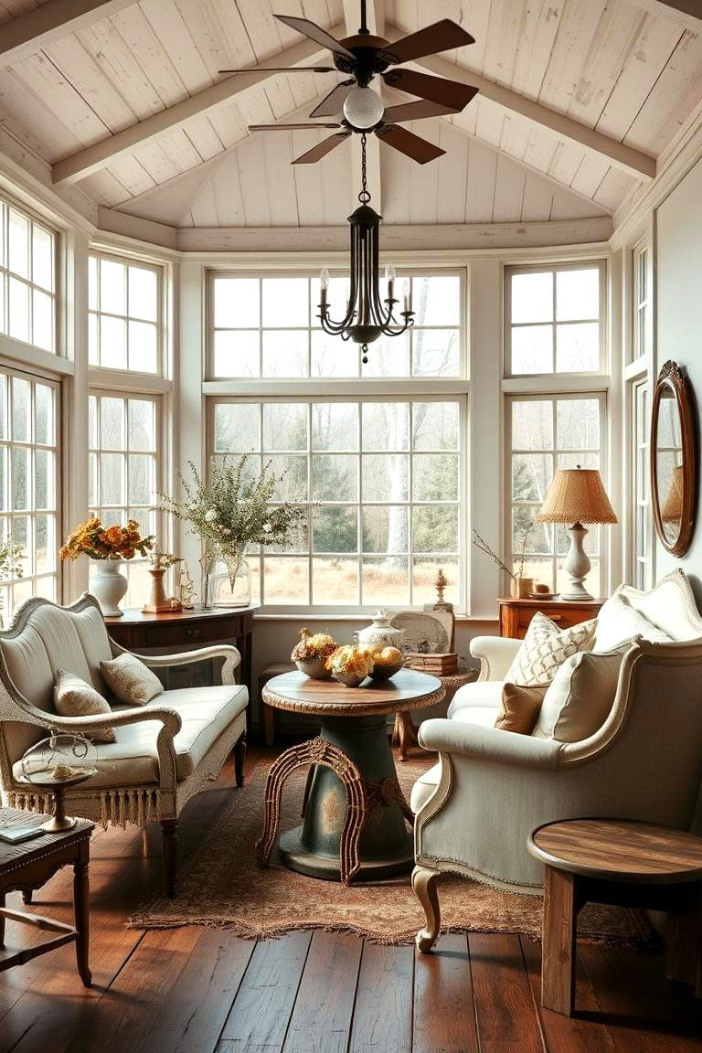 Vintage Charm with Antique Decor - 24 Farmhouse Sunroom Ideas