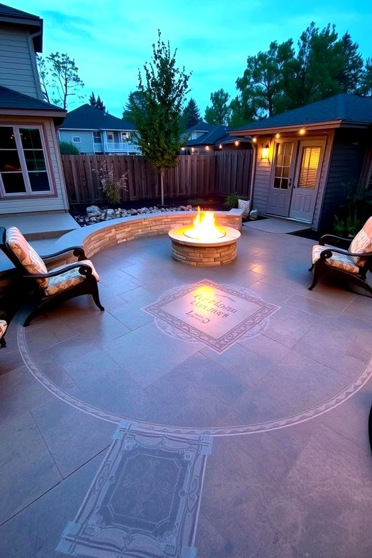 Vintage Charm with Intricate Stamped Accents - 24 stamped concrete patio with fire pit ideas