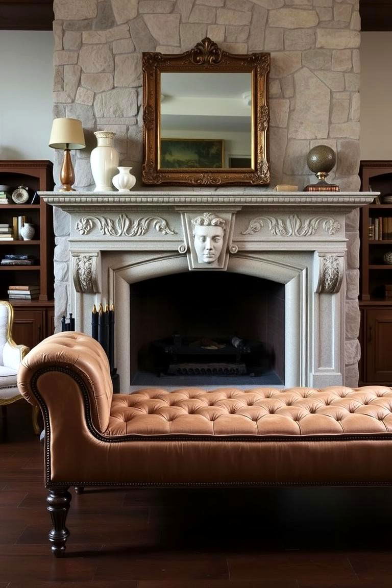 Vintage Chesterfield Bench - 24 Fireplace Bench Ideas
