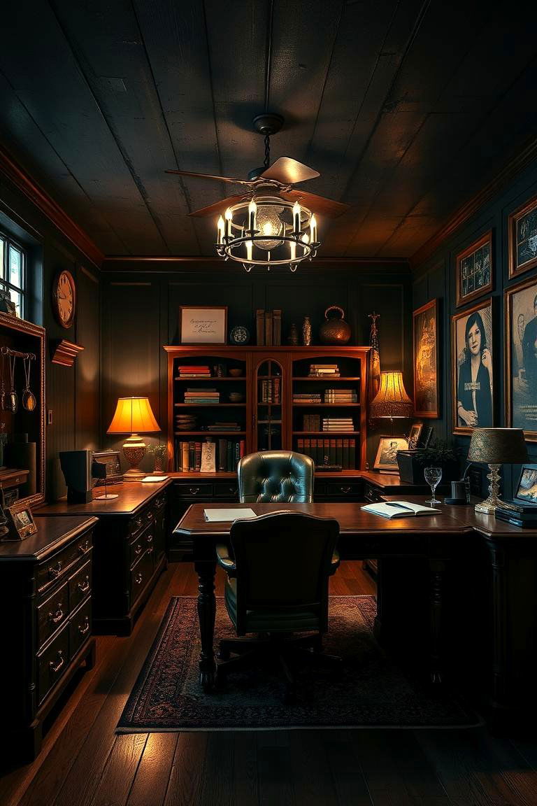 Vintage Dark Charm - 24 dark home office design ideas