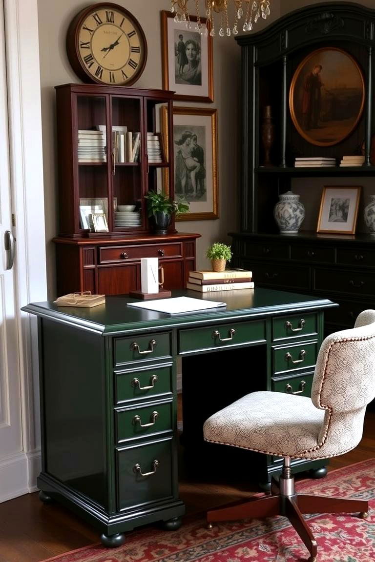 Vintage Dark Green Desk Statement - 24 Dark Green Office Ideas and Inspiration