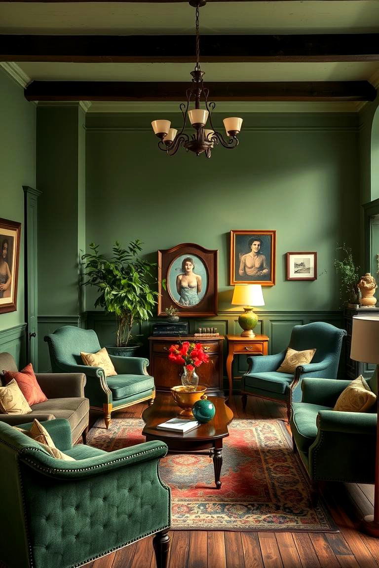 Vintage Dark Green Furnishings - 24 Dark Green Living Room Ideas