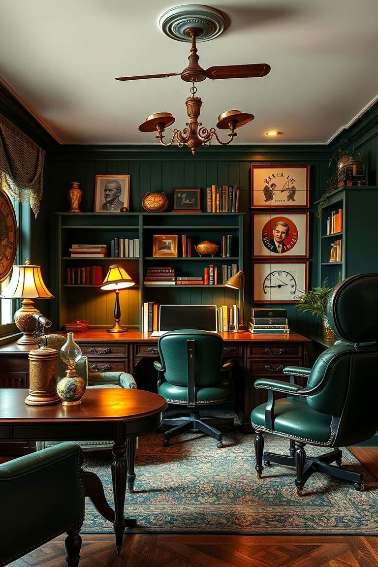 Vintage Dark Green Office Decor - 24 Dark Green Home Office Ideas