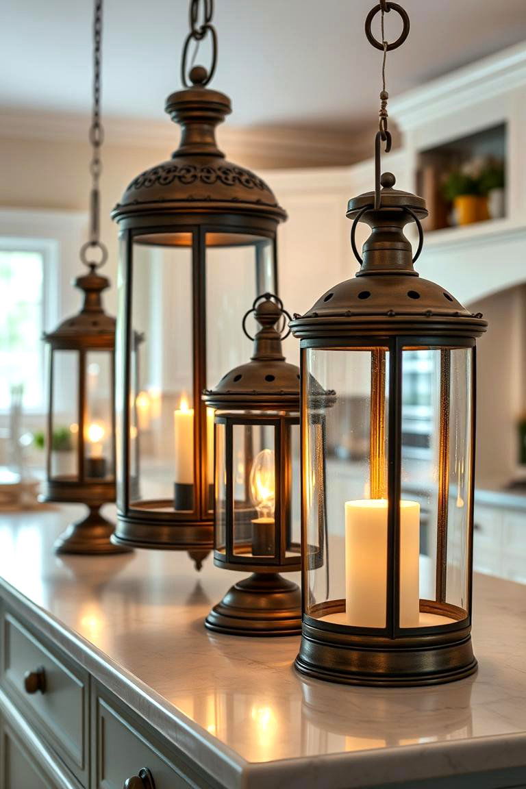 Vintage Decorative Lanterns - 24 Kitchen Island Centerpiece Ideas