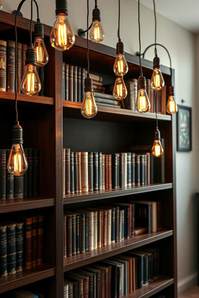 Vintage Edison Bulb Accents - 24 Bookshelf Lighting Ideas