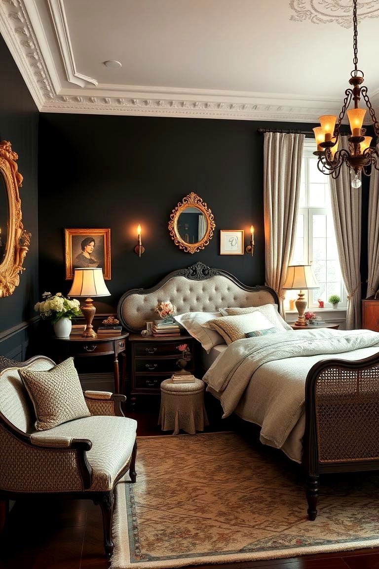 Vintage Elegance Revisited - 24 Black Accent Wall Bedroom Ideas