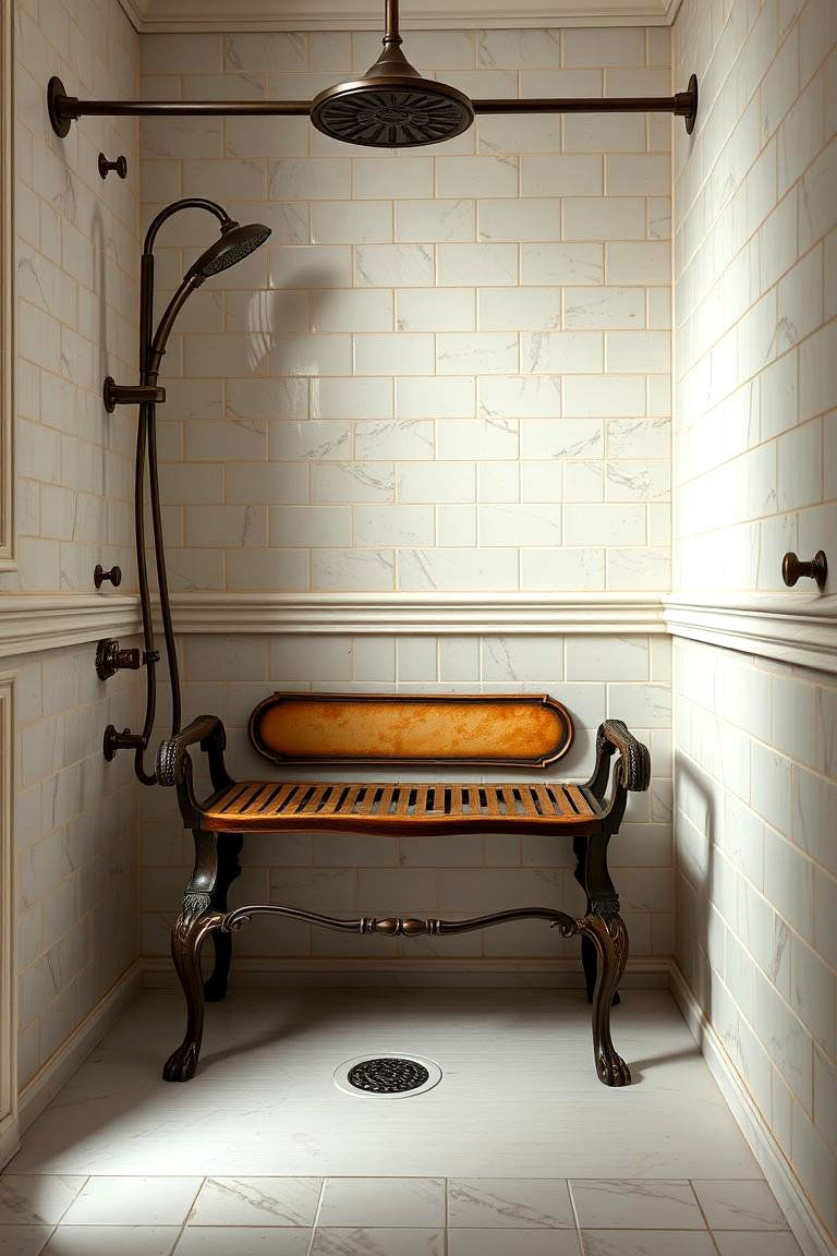 Vintage Elegance Shower Bench - 24 Walk in Shower Ideas With Bench