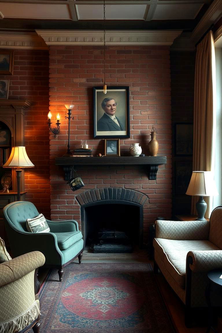 Vintage Elegance with Antique Furnishings - 24 Rustic Living Room With a Brick Fireplace Ideas