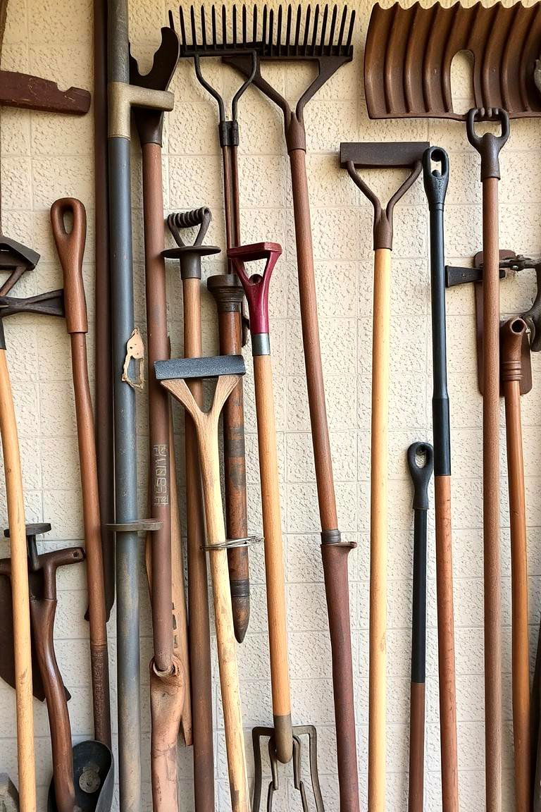 Vintage Farm Tools Arrangement - 24 Farmhouse Wall Decor Ideas