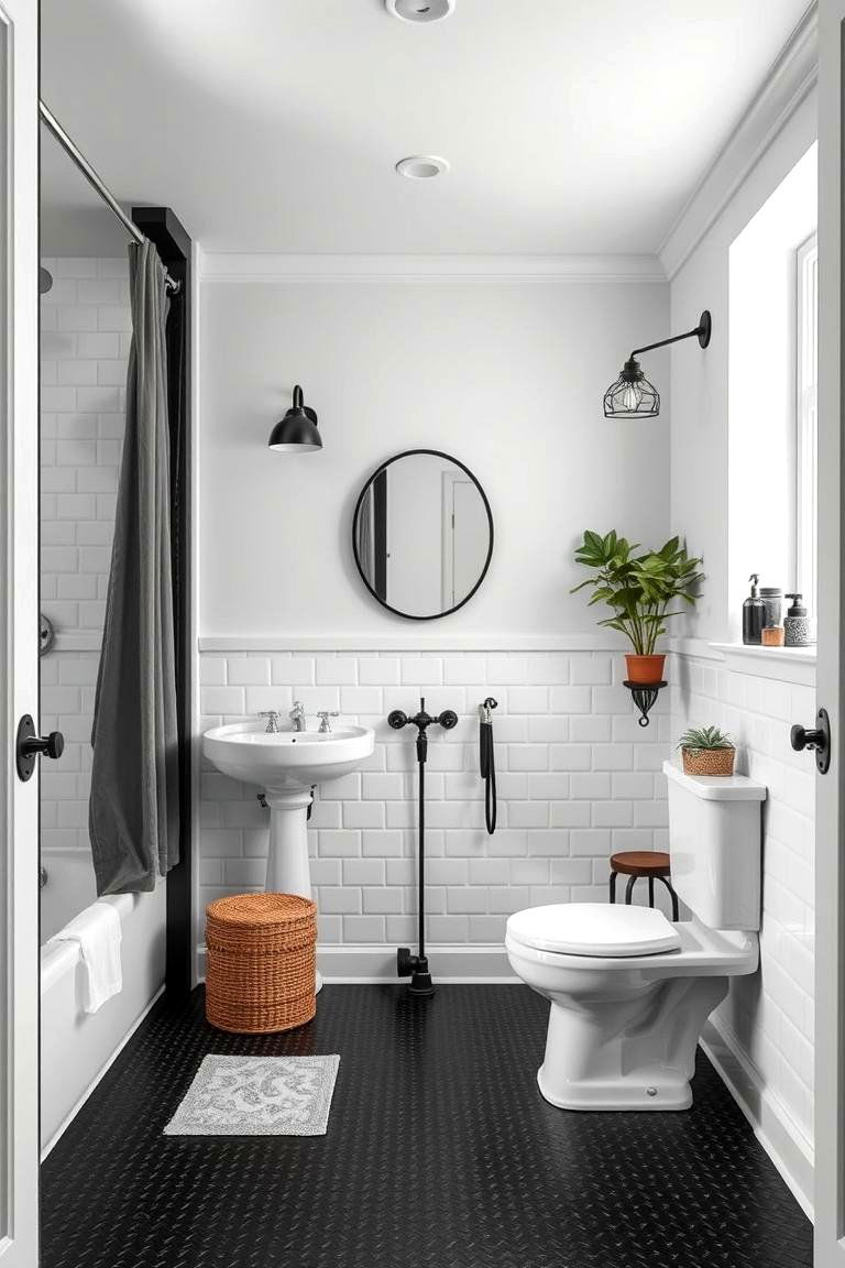 Vintage Flair with a Twist - 24 Black Floor Bathroom With White Walls Ideas