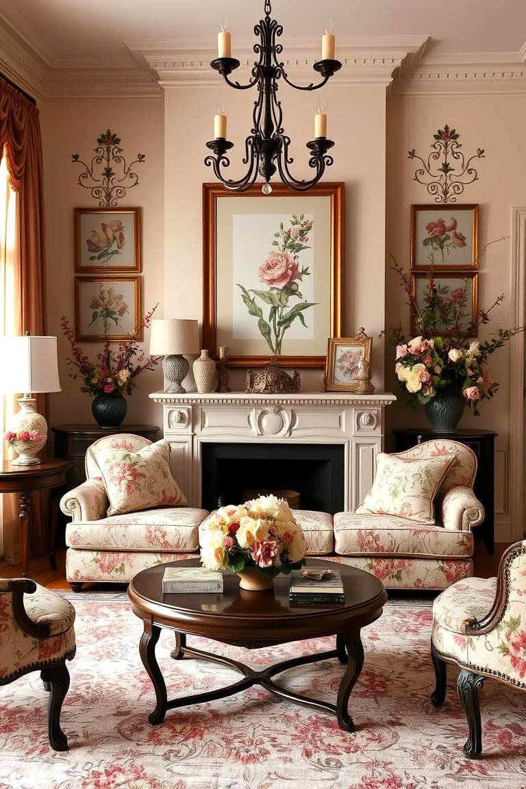 Vintage Floral Accents - 24 Victorian Living Room Ideas
