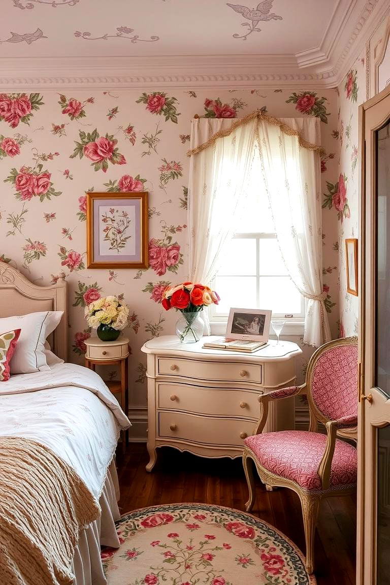 Vintage Floral Accents - 24 Grandmillennial Style Bedroom Ideas