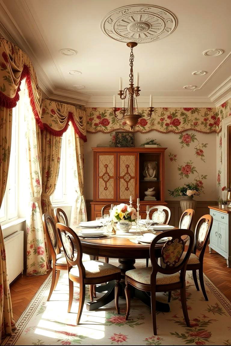 Vintage Floral Draperies - 24 Dining Room Curtain Ideas