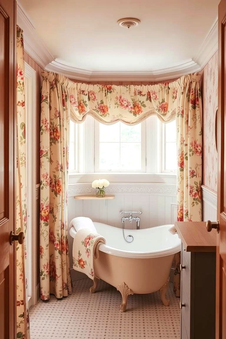 Vintage Floral Elegance - 24 bathroom curtain ideas