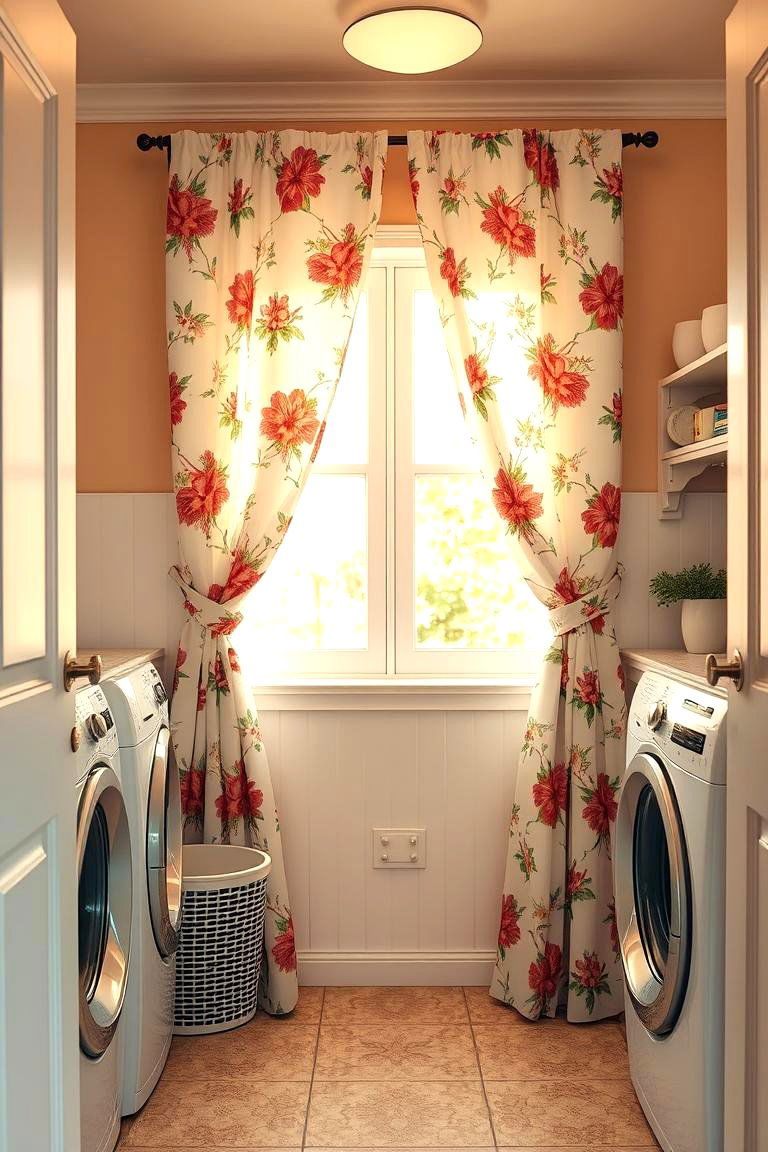 Vintage Floral Print Curtains - 24 Laundry Room Curtain Ideas