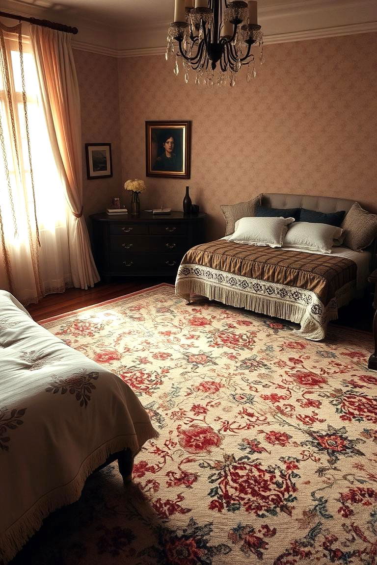 Vintage Floral Rug Charm - 24 bedroom rug ideas