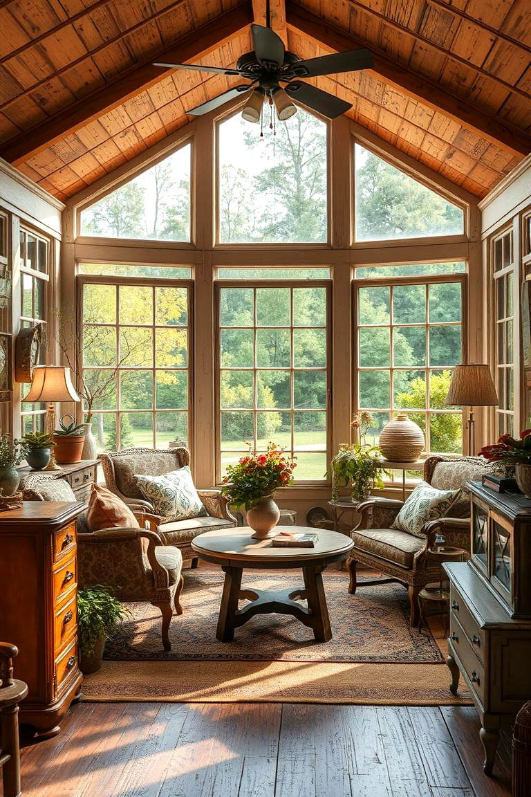 Vintage Furniture Touch - 24 Rustic Sunroom Ideas