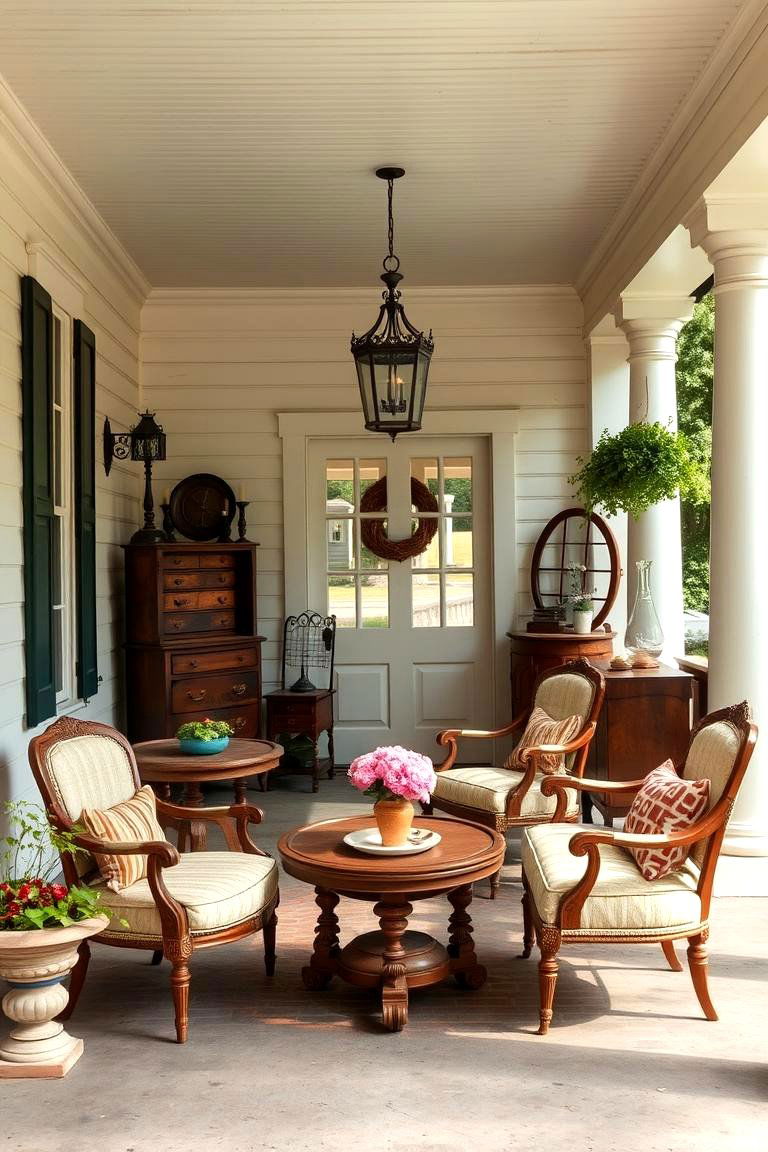 Vintage Furniture and Antique Decor - 24 Colonial Front Porch Ideas