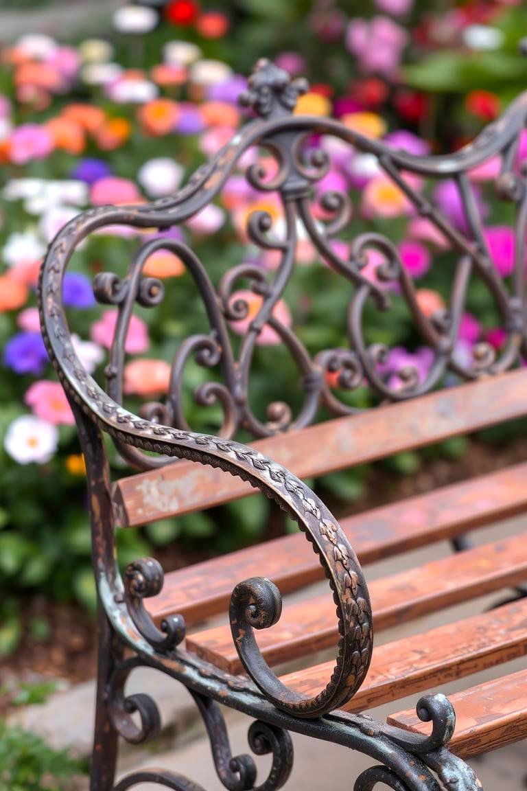 Vintage Garden Bench with Iron Frame - 24 Garden Bench Ideas