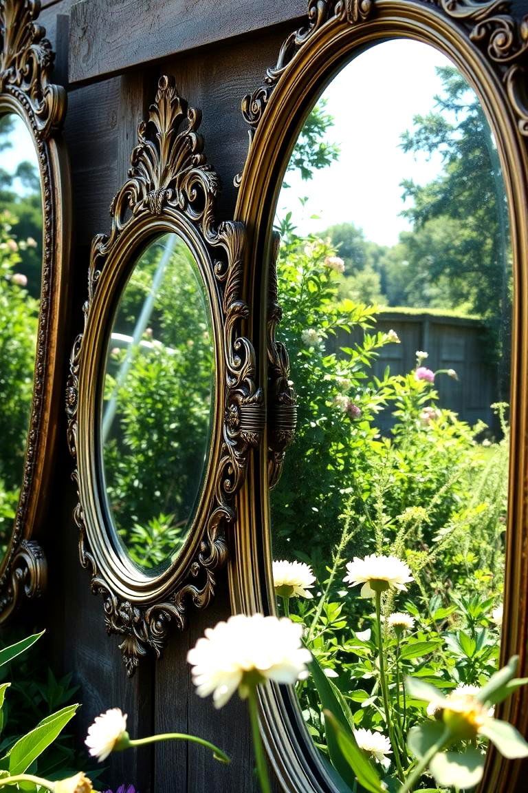 Vintage Garden Mirrors - 24 Garden Art Ideas