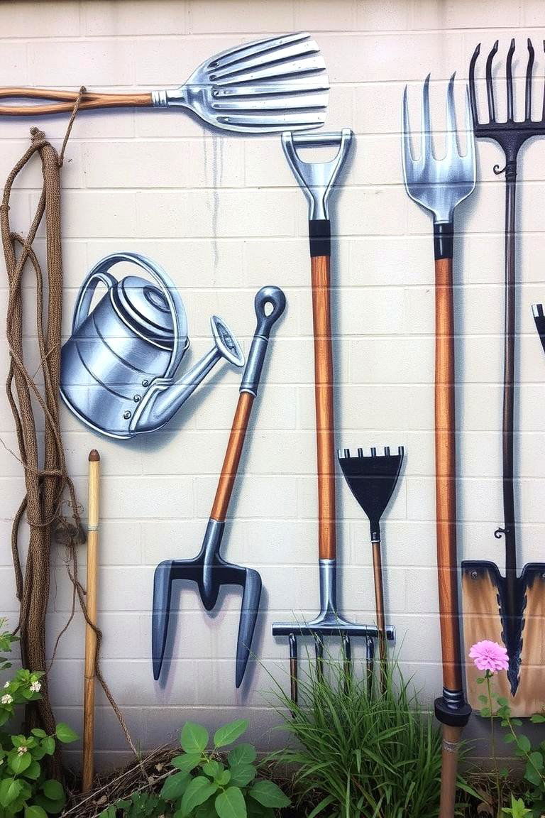 Vintage Garden Tools Mural - 24 Garden Mural Ideas