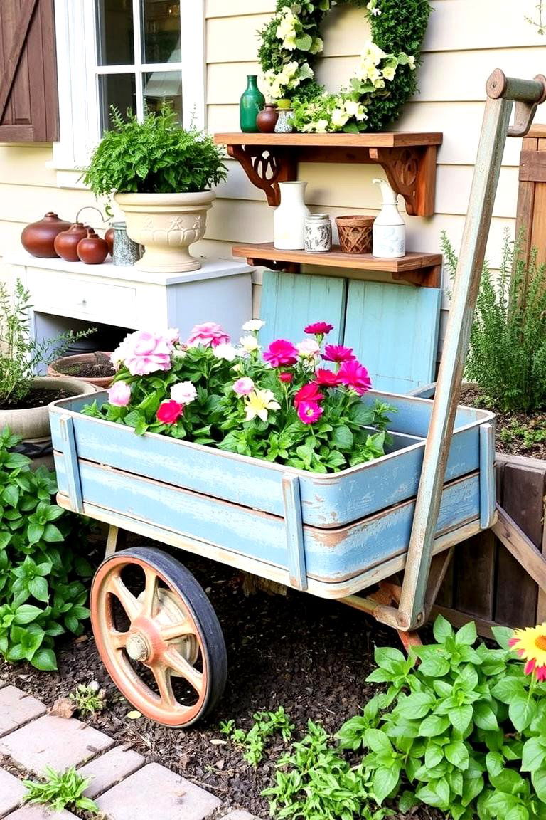 Vintage Garden Wagon - 24 Garden Decor Ideas
