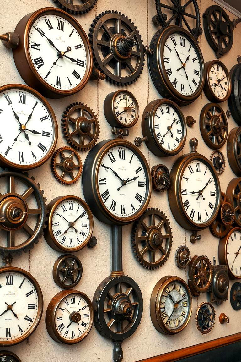 Vintage Gear Clocks and Wall Decor - 24 Steampunk Interior Design Ideas