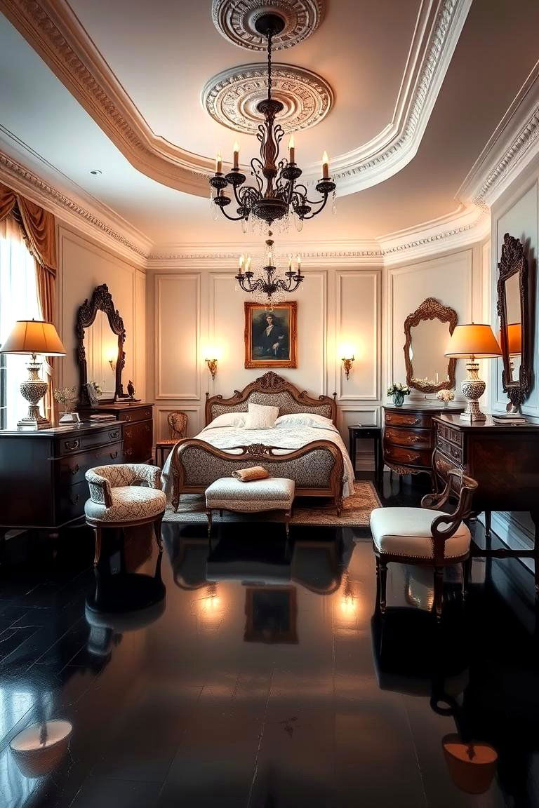 Vintage Glam Black Floor Bedroom - 24 Black Floor Bedroom Ideas
