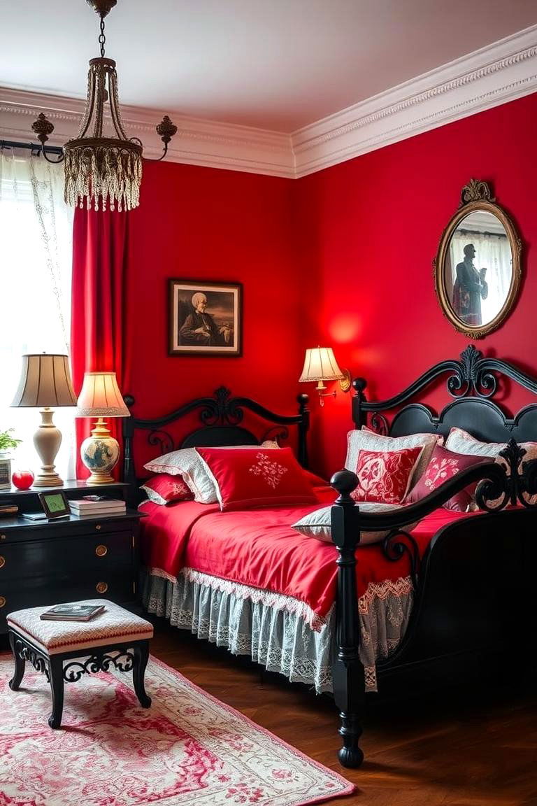 Vintage Glamour Revival - 24 red black and white bedroom ideas