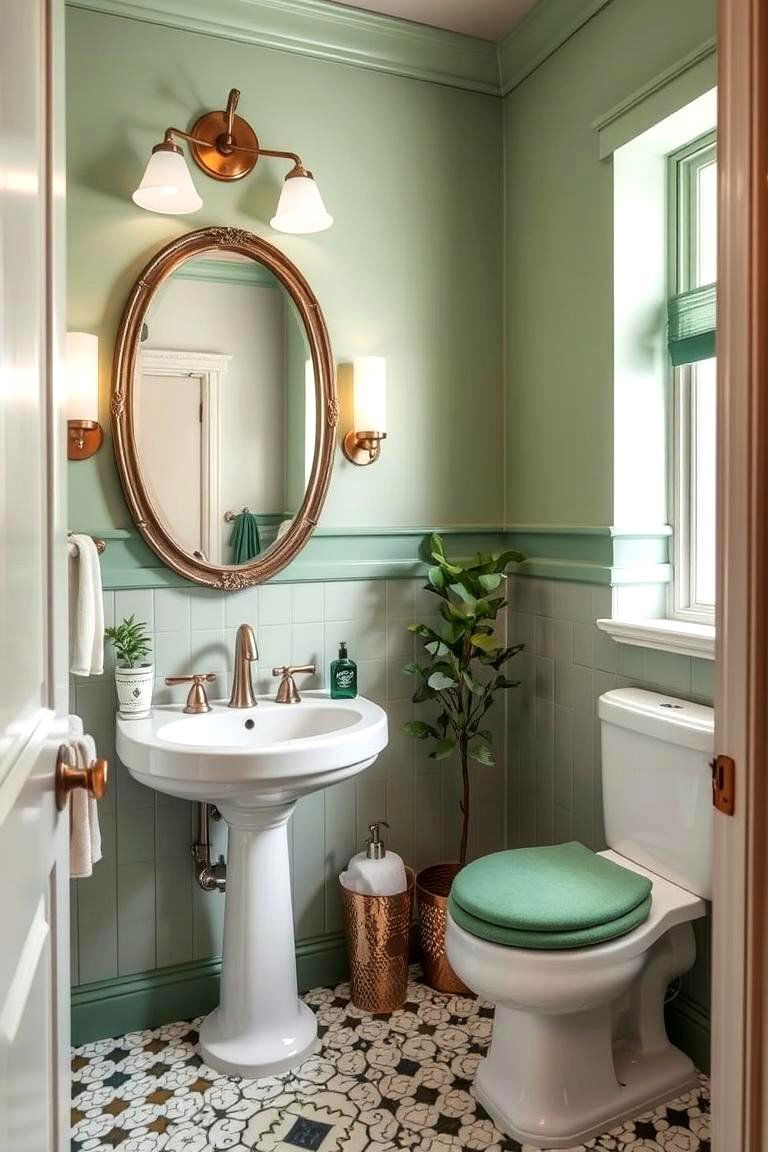 Vintage Green Accents - 24 Green Powder Room Ideas