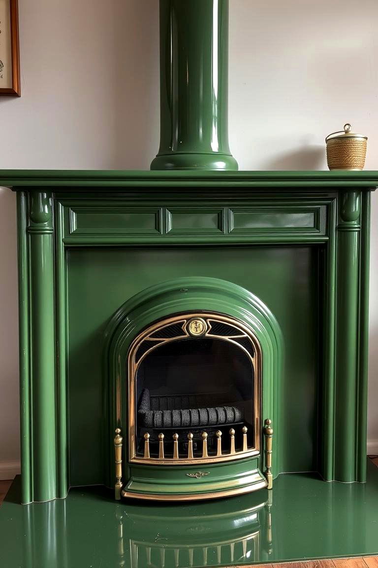 Vintage Green Enamel Fireplace - 24 Green Fireplace Ideas