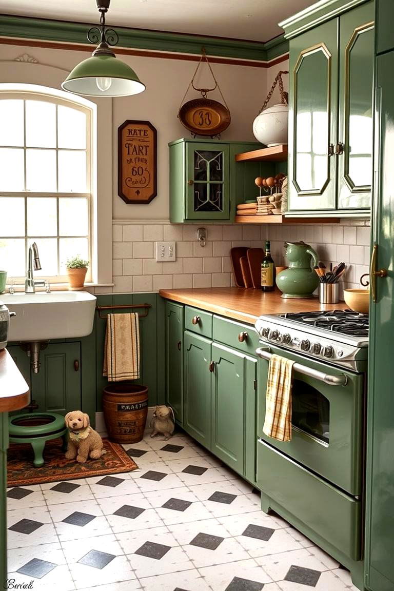Vintage Green Fixtures and Antique Elements - 24 Green and Brown Kitchen Ideas
