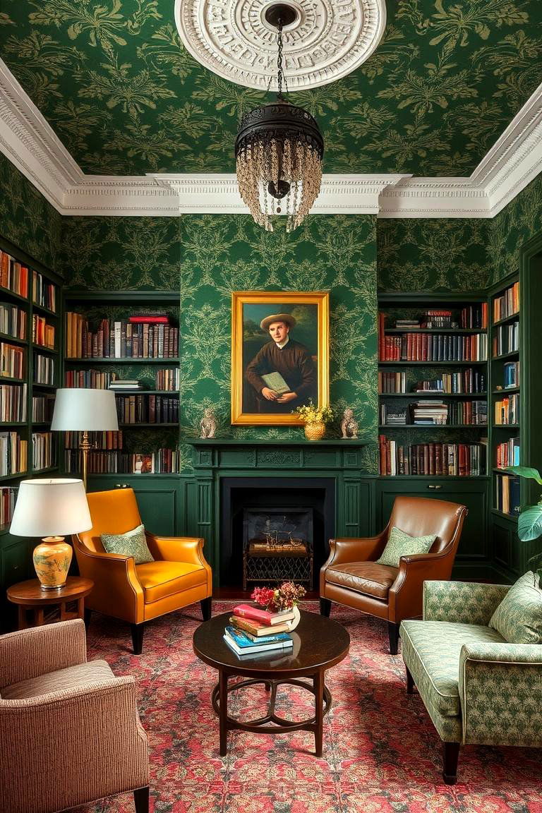 Vintage Green Wallpaper - 24 Dark Green Home Library Ideas and Inspiration