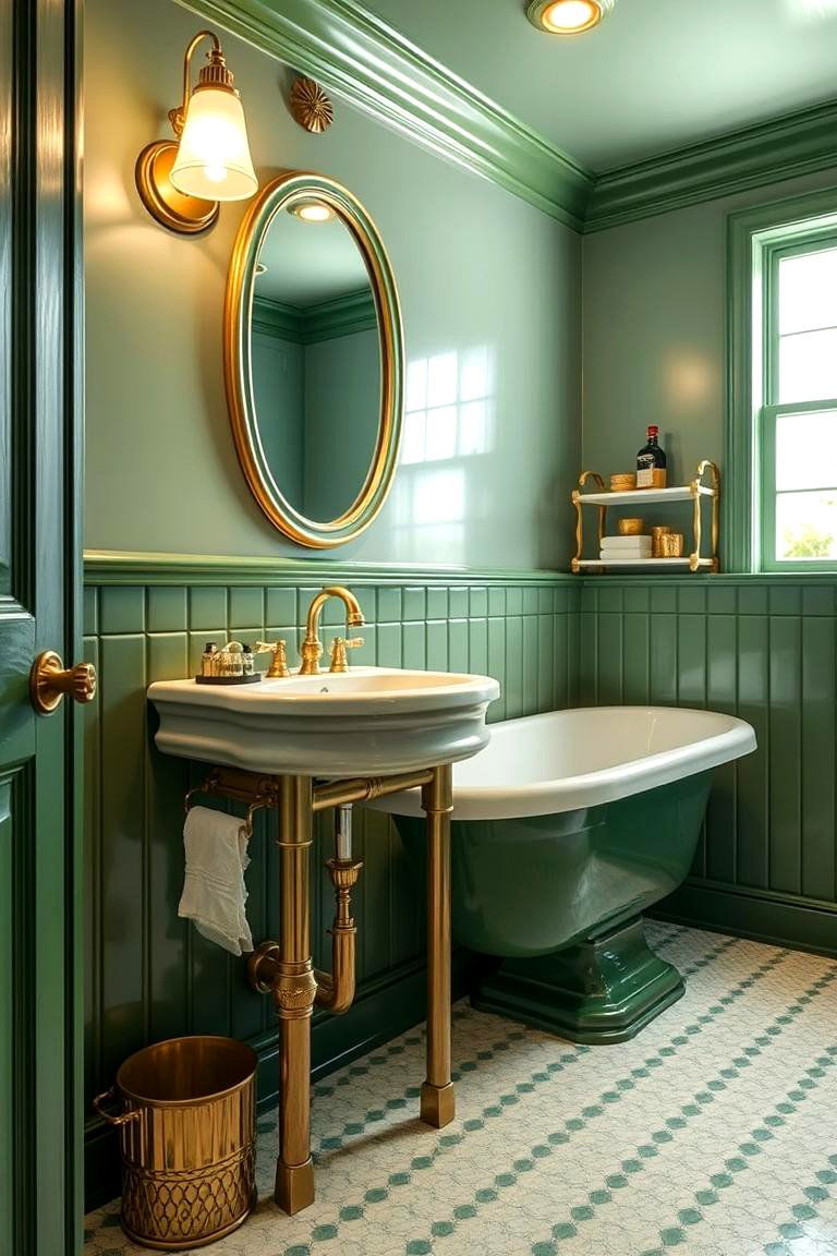 Vintage Green and Gold Fixtures - 24 Green and Gold Bathroom Ideas