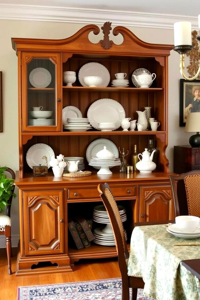 Vintage Hutch Display - 24 Vintage Dining Room Ideas