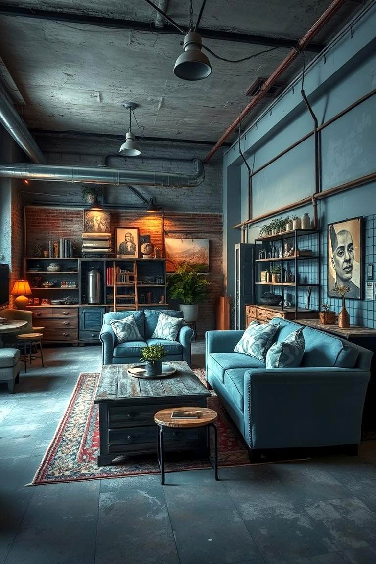 Vintage Industrial Blue and Grey Urban Revival - 24 Blue and Grey Living Room Ideas