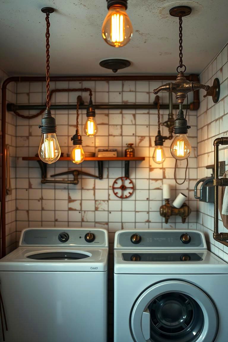 Vintage Industrial Fixtures - 24 Laundry Room Lighting Ideas