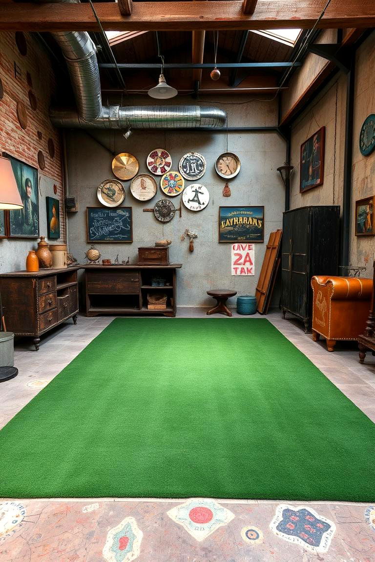 Vintage Industrial Green Carpet Room - 24 Green Carpet Living Room Ideas
