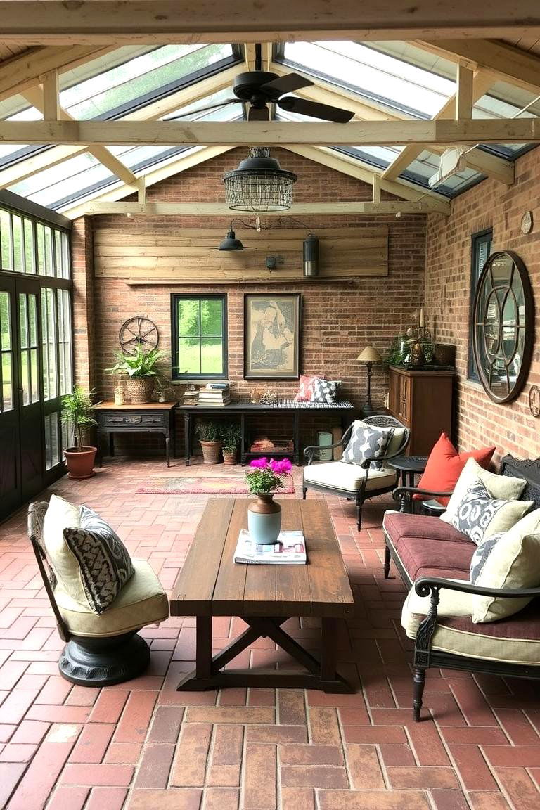 Vintage Industrial Revival - 24 Brick Floor Sunroom Ideas