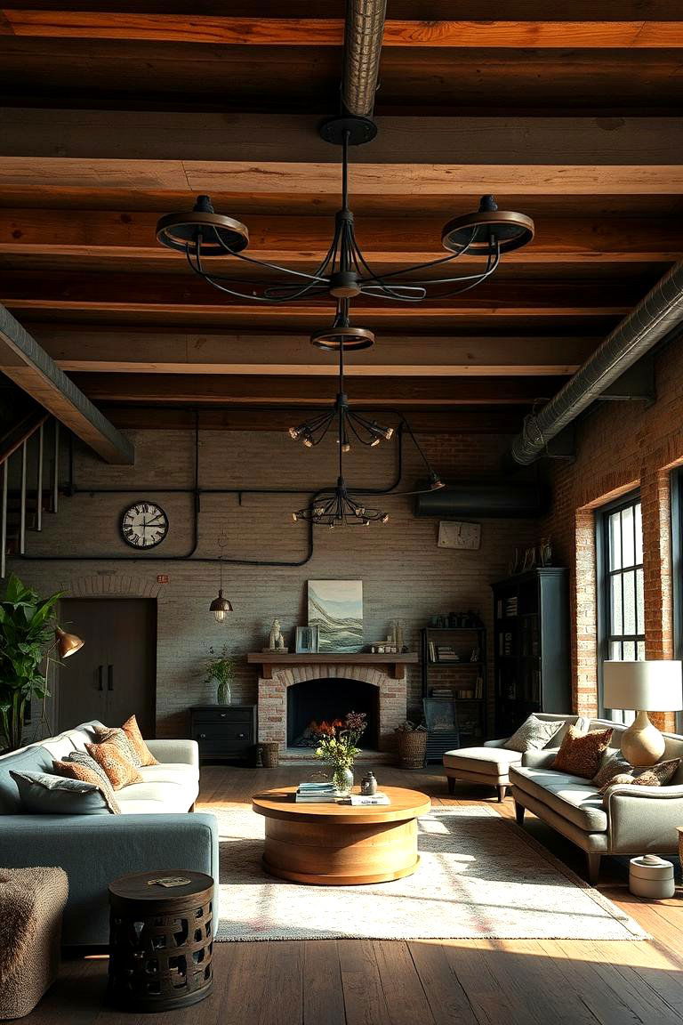 Vintage Industrial Revival - 24 Exposed Beam Living Room Ideas