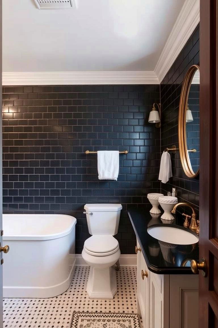 Vintage Inspired Bathroom with Black Countertops - 24 bathroom with black countertops ideas
